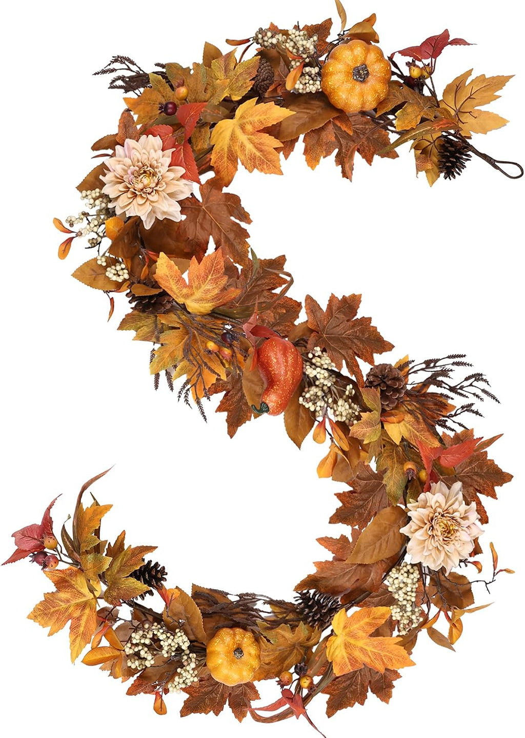 Fall Garland 6Ft Lifelike Autumn Maples Leaf Pumpkin Garland with Berries Pine Cones, Fall Decorations for Home Thanksgiving Halloween Fireplace Farmhouse Porch Indoor Outdoor Decorations