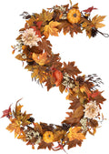 Fall Garland 6Ft Lifelike Autumn Maples Leaf Pumpkin Garland with Berries Pine Cones, Fall Decorations for Home Thanksgiving Halloween Fireplace Farmhouse Porch Indoor Outdoor Decorations