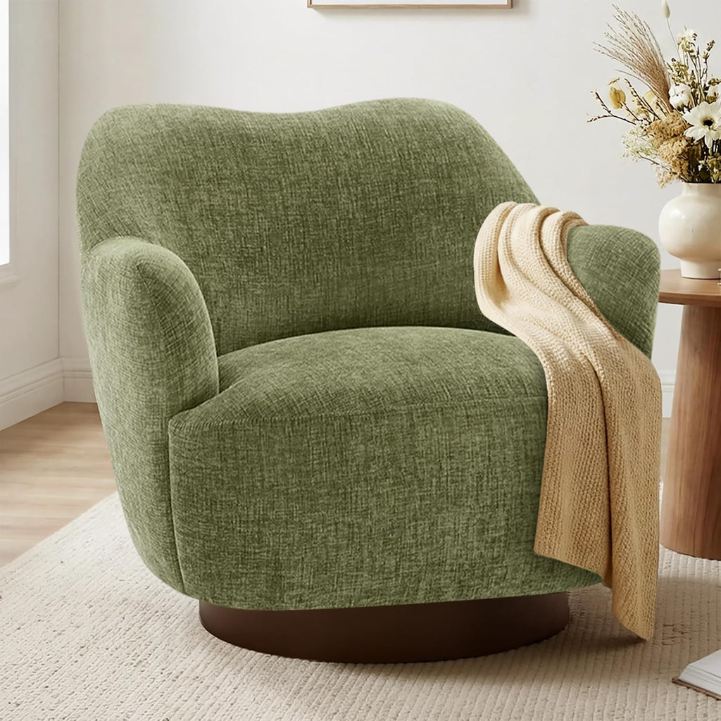 KISLOT Swivel Accent Chair Set of 2,Upholstered Barrel Chair with Curves Camel Back Design,Modern Arm Chair with Wooden Base for Living Room Bedroom Reading Waitingroom,Sage Green