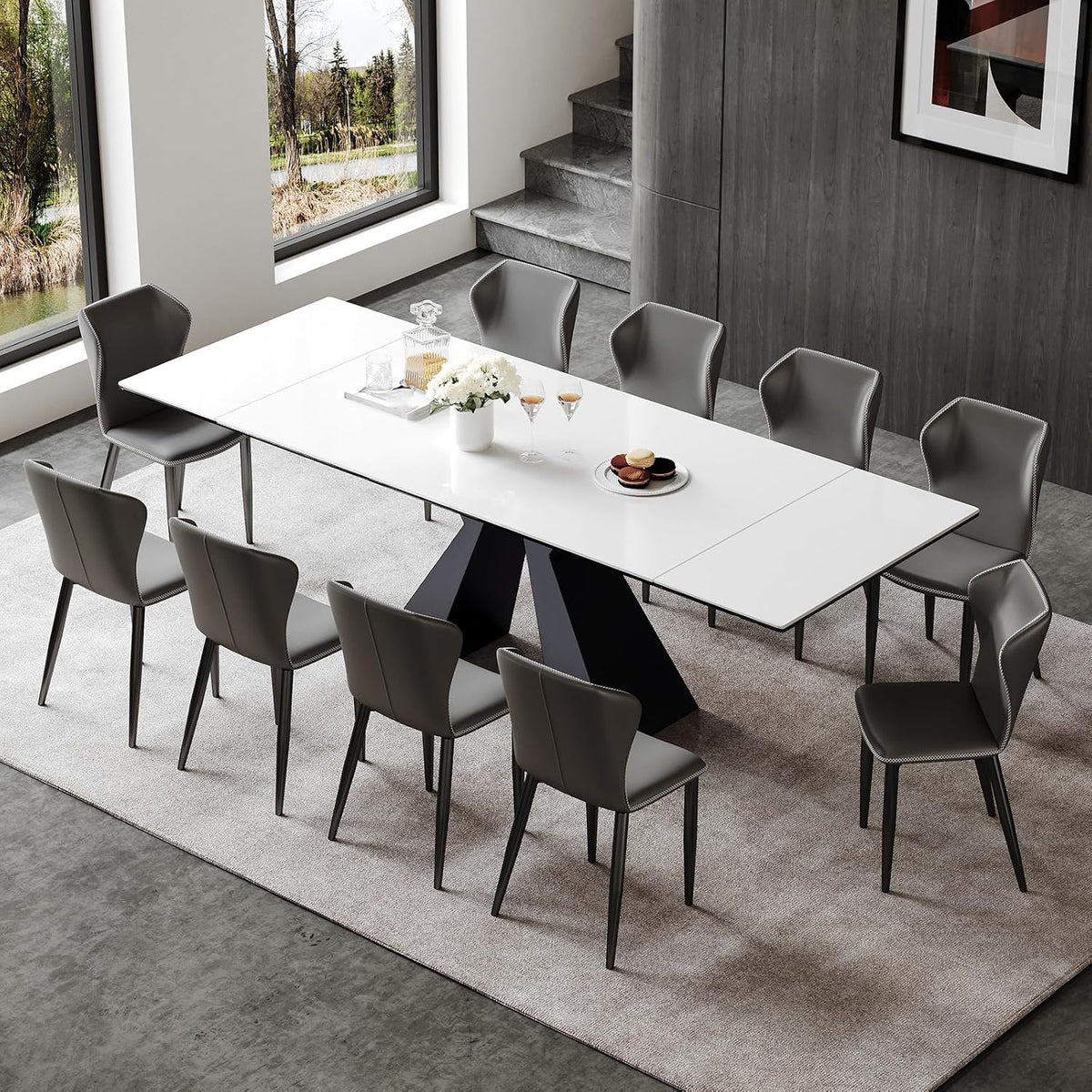 Extendable Dining Table for 8-12 Seat, White Top