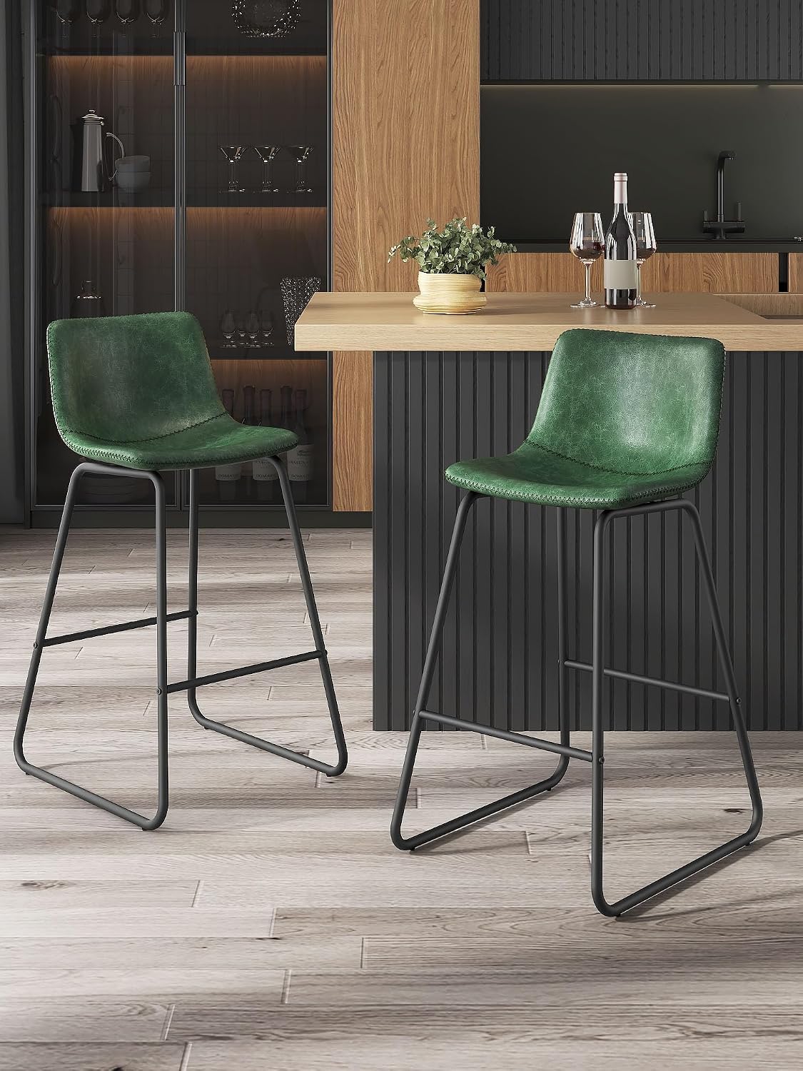 26in Bar Stools Counter Height Chairs Set of 3 (Green)