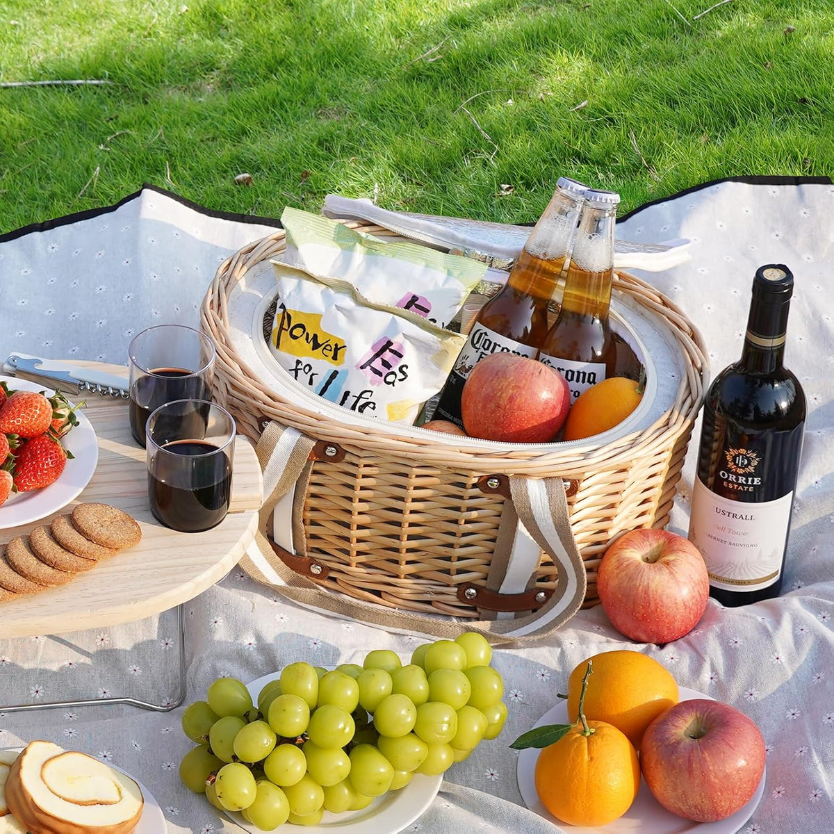 Picnic Basket Set for 4 - Wicker Insulated Picnic Basket
