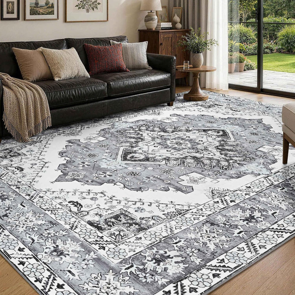 YOH 8x10 Ft Vintage Washable Area Rug for Living Bedroom (Grey)