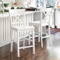 Cozyman Bar Stools Set of 2, 24" Wooden Barstools with X Back, White