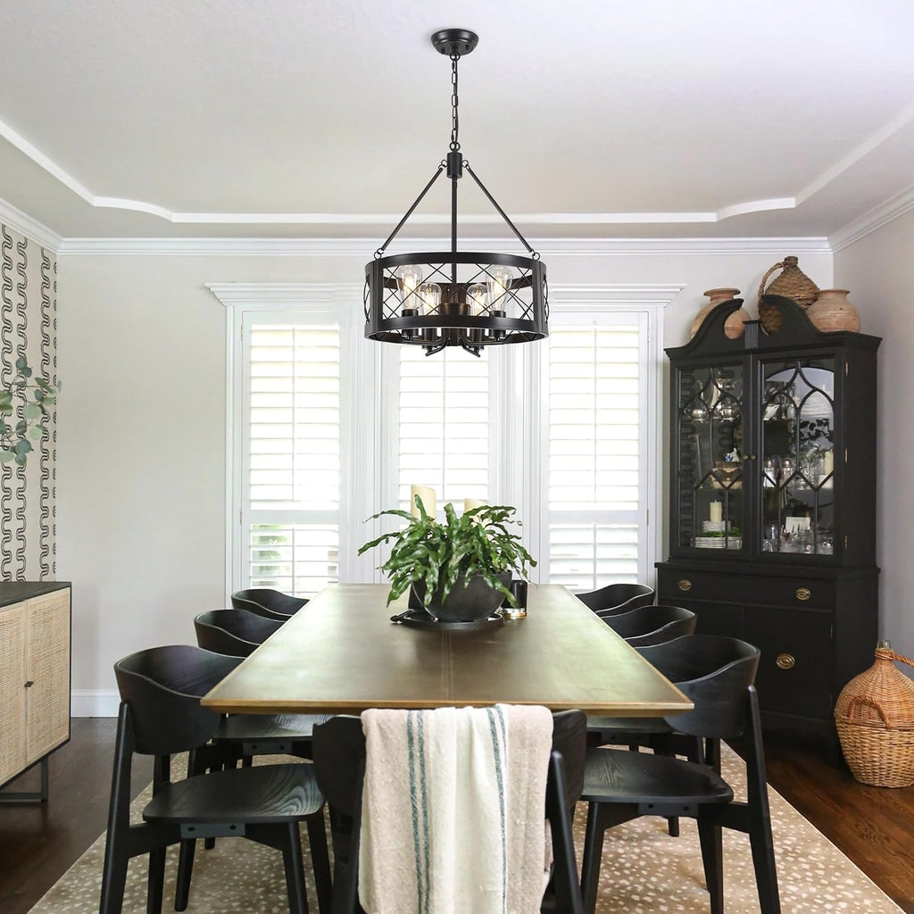 black farmhouse chandelier for dining room, 18" rustic, close-up detail
