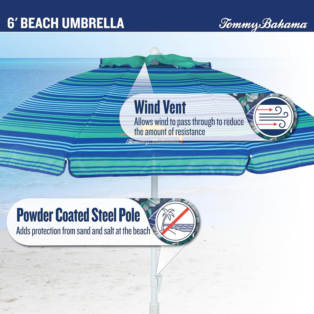 Tommy Bahama Tilt Beach Umbrella, 6 ft Canopy