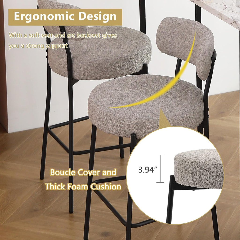 DYHOME Bar Stools Set of 4,Gray 28 Inch Counter Height Bar Stools with Back, Upholstered Boucle Barstools,Mid-Century Modern Bar Chairs for Kitchen Island, Dining Room,Living Room