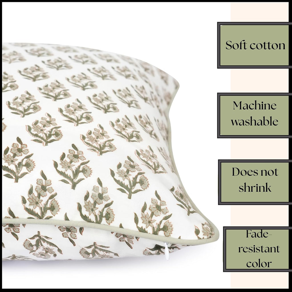 Set of 2 Pillow Covers 20x20 inches Floral Pillow Covers Green Farmhouse Pillow Covers for Living Room Couch Bed Throw Pillow Covers Boho Home Decorative Pillow for Spring Summer