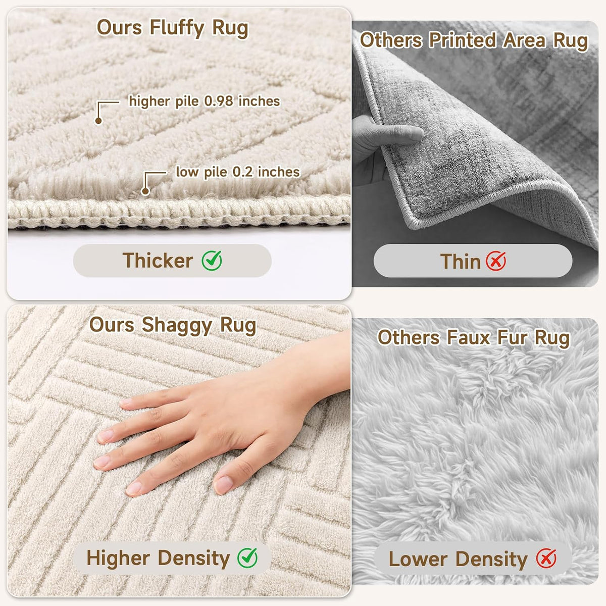 Vaukki 5x7 Living Room Area Rug, Beige Soft Geometric Fluffy Bedroom Mat