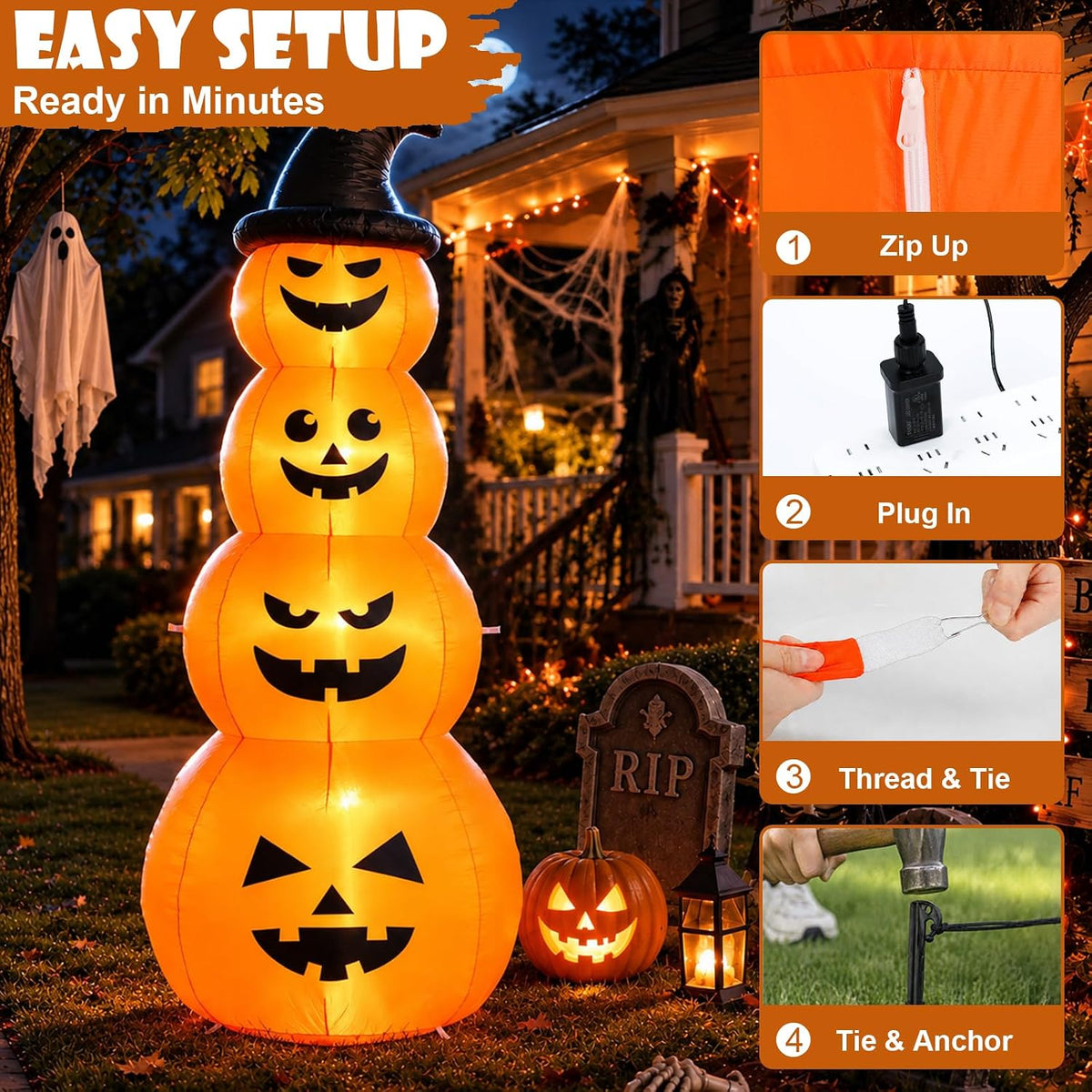 8FT Halloween Inflatable Stacked Pumpkins Outdoor Party Decor