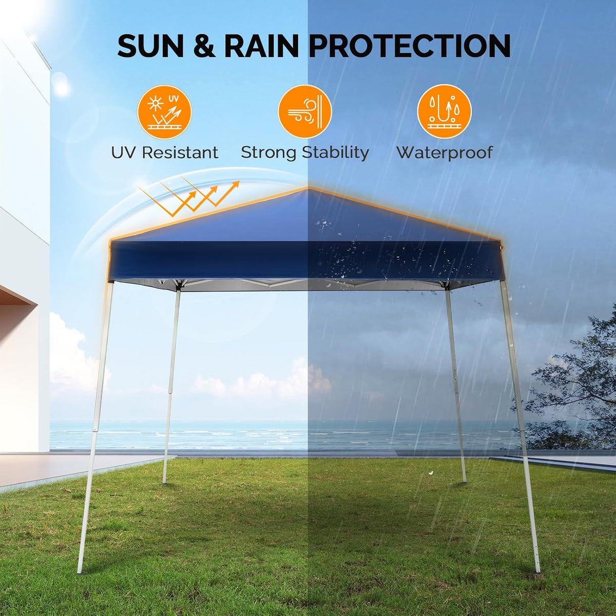 VINGLI 10x10 ft Pop Up Canopy Tent, Easy Up Tent Canopy, Foldable Portable Canopies for Camping, Patio, Outdoor Gazebo Slant Legs, Outdoor Instant Shelter Canopies with Carry Bag (Blue)