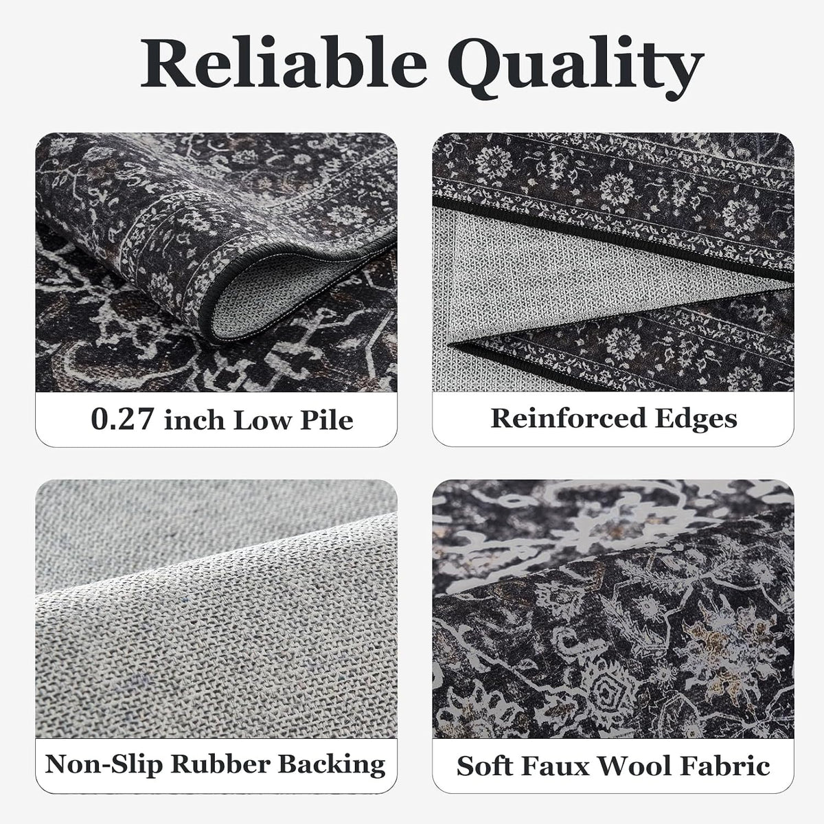 Washable Dark 5x8 Area Rugs, Vintage Farmhouse Earth Tone Carpet for Living Room Bedroom, Low Pile Thin Rug with Non Slip Rubber Backing for Dining Room Kitchen Home Office