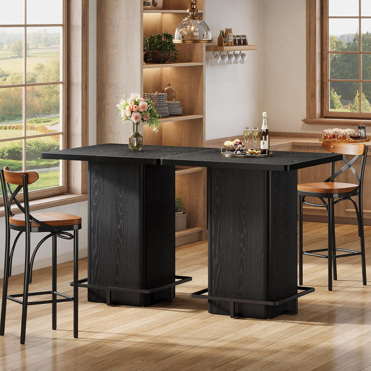 Tribesigns Bar Table, 39.37" High Square Pub Table for Small Bars, Dining Room, Kitchen, Black (Only Table) (Black)