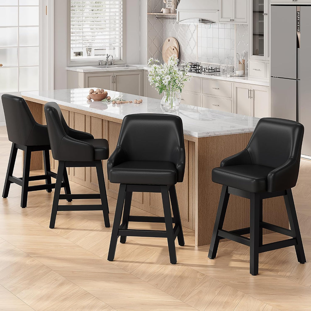 REONEY Swivel Bar Stools Set of 3, 24" Upholstered Counter Height Barstool