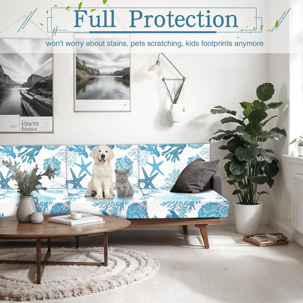 Newwiee 12 Pc Patio Stretch Cushion Covers,Light Blue,Ocean