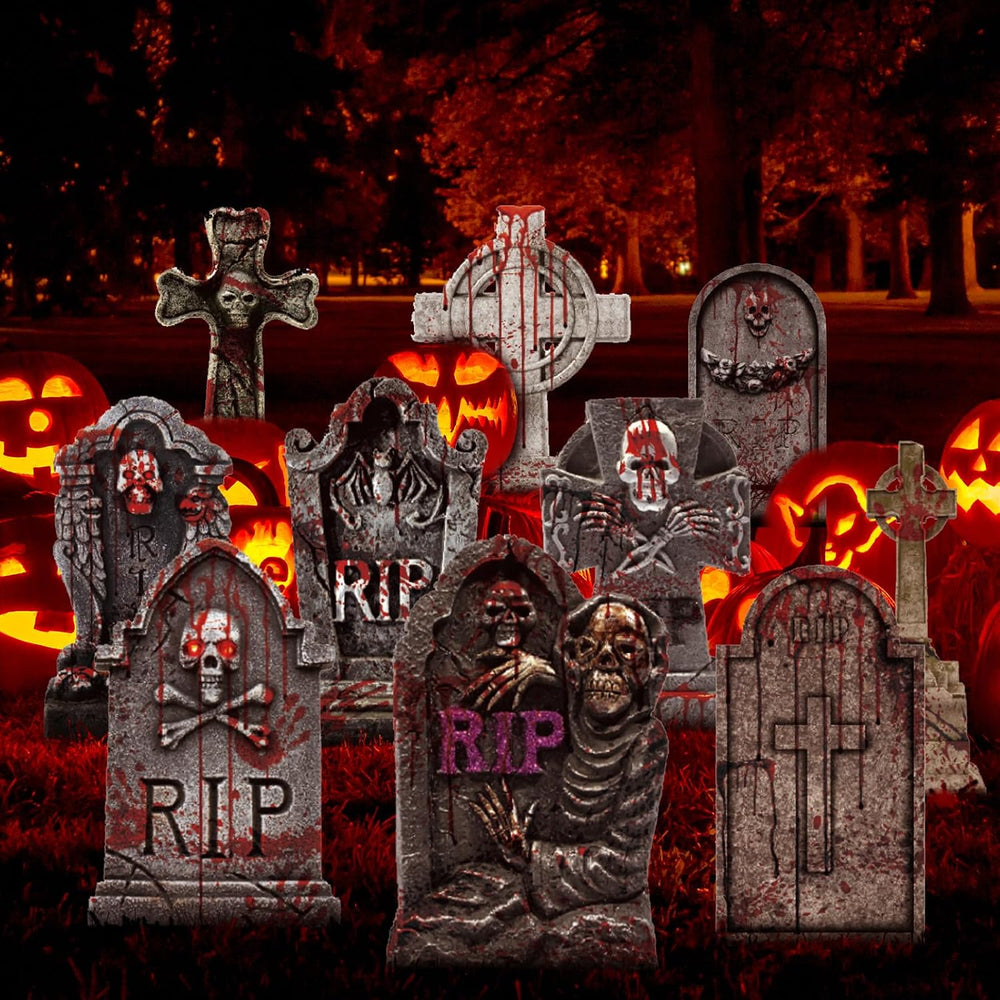 10 Styles Halloween Large Tombstone Gravestones Yard Stakes Decorations 17IN ...