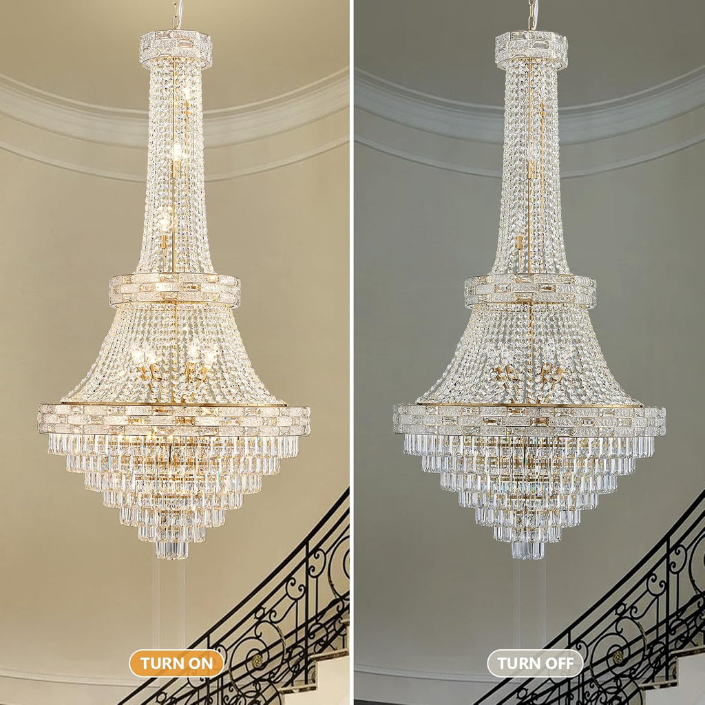 25-Light Gold Crystal Chandelier, 3-Layer High Ceiling Hanging Chandeliers Modern Large Chandeliers Light Fixture for High Ceilings,Entryway,Foyer,Staircase,Hallway,Living Room(H60 x D31)