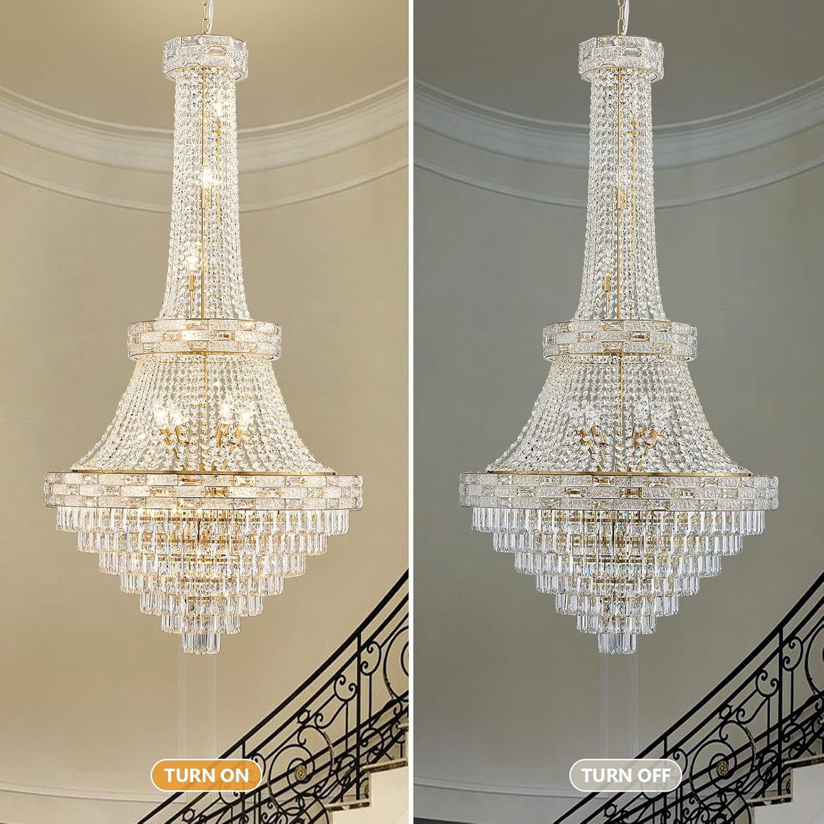 25-Light Gold Crystal Chandelier, 3-Layer High Ceiling Hanging Chandeliers Modern Large Chandeliers Light Fixture for High Ceilings,Entryway,Foyer,Staircase,Hallway,Living Room(H60 x D31)