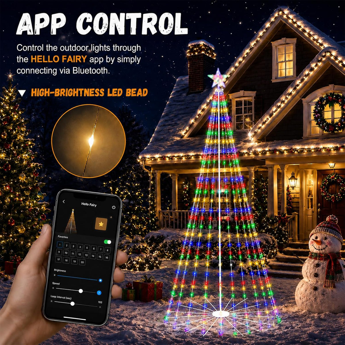 10FT Smart Outdoor Halloween Tree Lights Pop Up with Star