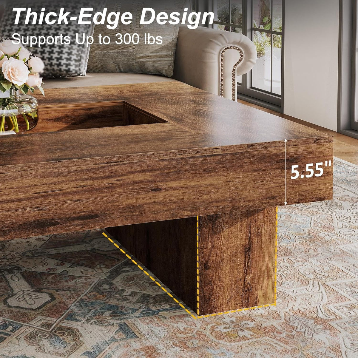 LVB 47"X31" Large Rectangle Wood Coffee Table for Living Room Rustic Brown