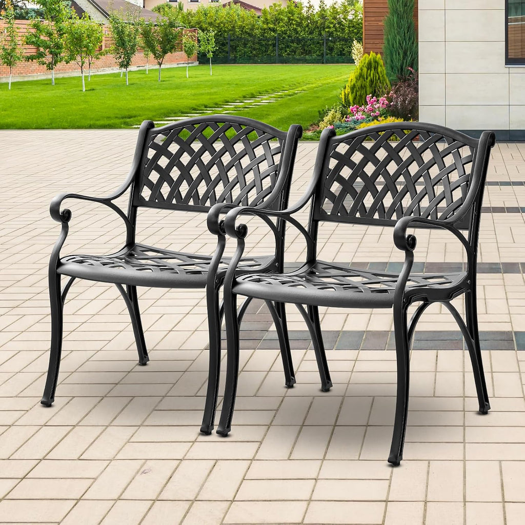 Aluminum Patio Chairs Set of 4, Metal Outdoor Chairs, Patio Dining Chairs with Armrest, All Weather Bistro Chair w/Adjustable Pads for Garden, Black