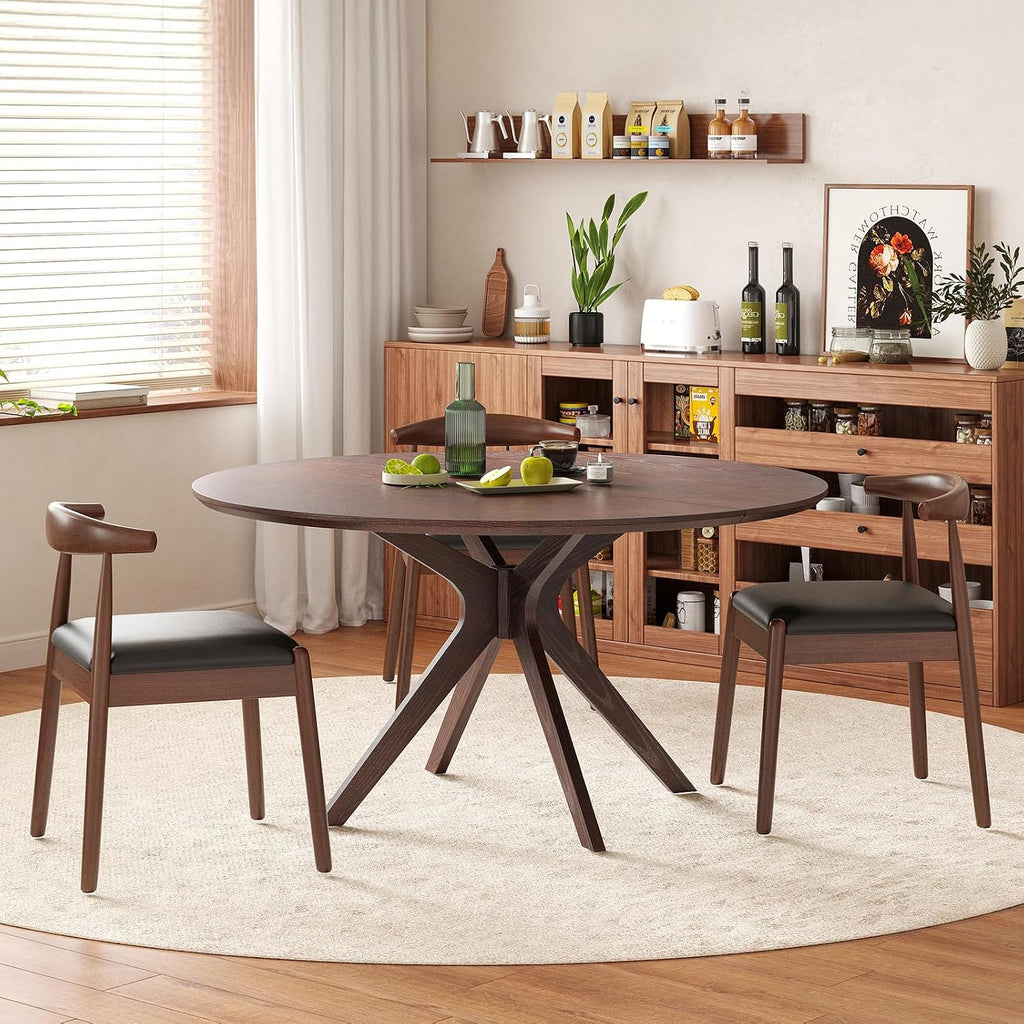 Soohow 47.2" Solid Wood Round Dining Table for 4-6 People with Intersecting Pedestal Base, Circle Kitchen Tables for Dining Room, Kitchen, Walnut