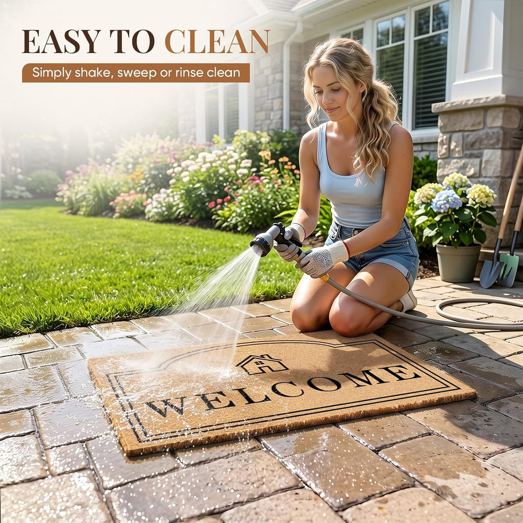 2 Pcs Layered Coir Front DoorMat Set, 0.6" Extra Thick & Non Slip Backing