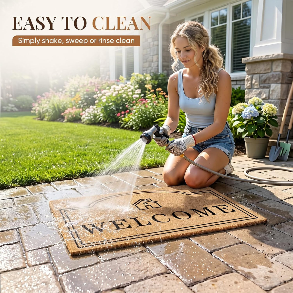 2 Pcs Layered Coir Front DoorMat Set, 0.6" Extra Thick & Non Slip Backing