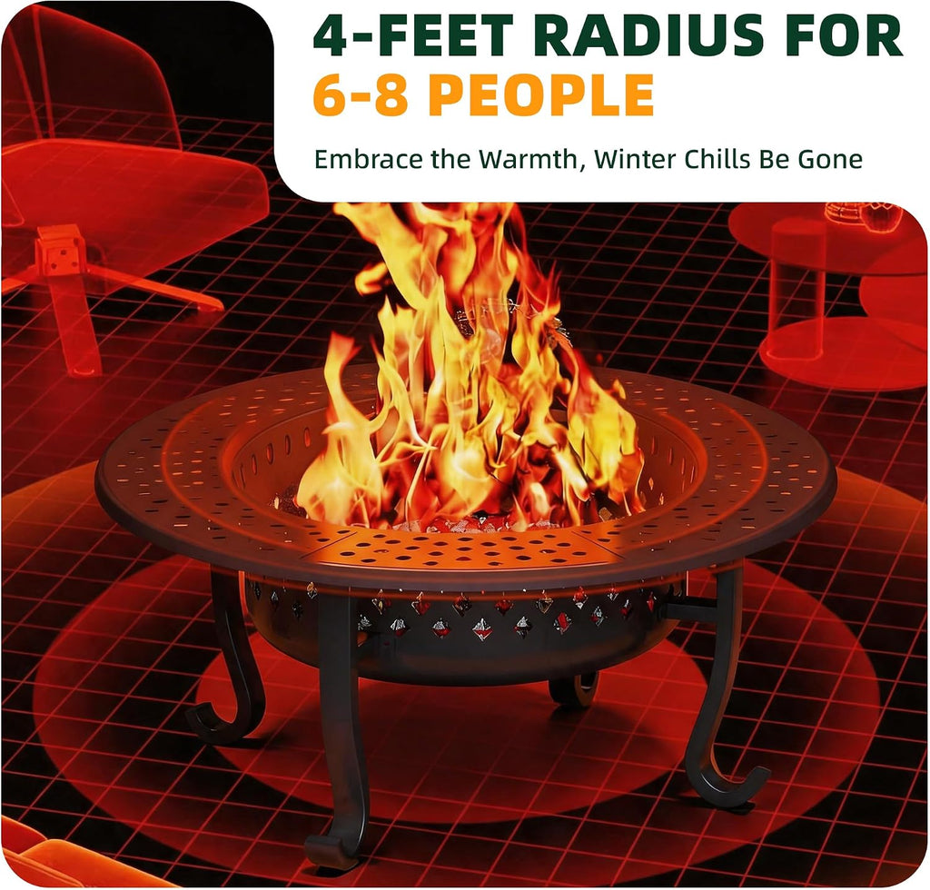 43 Inch Fire Pit with 2 Grill, Wood Burning Firepit with Lid