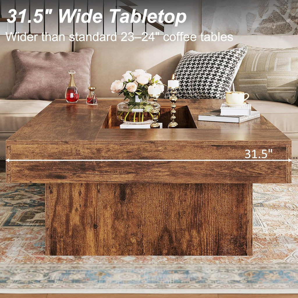 LVB 47"X31" Large Rectangle Wood Coffee Table for Living Room Rustic Brown