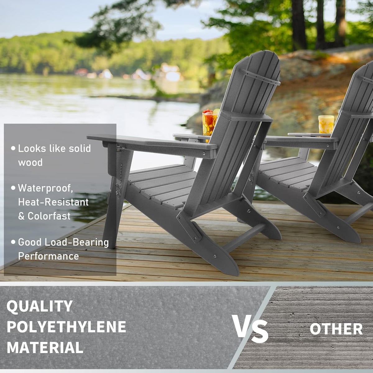 FUNBERRY Oversized Folding Adirondack Chair with Adjustable Backrest 400LBS