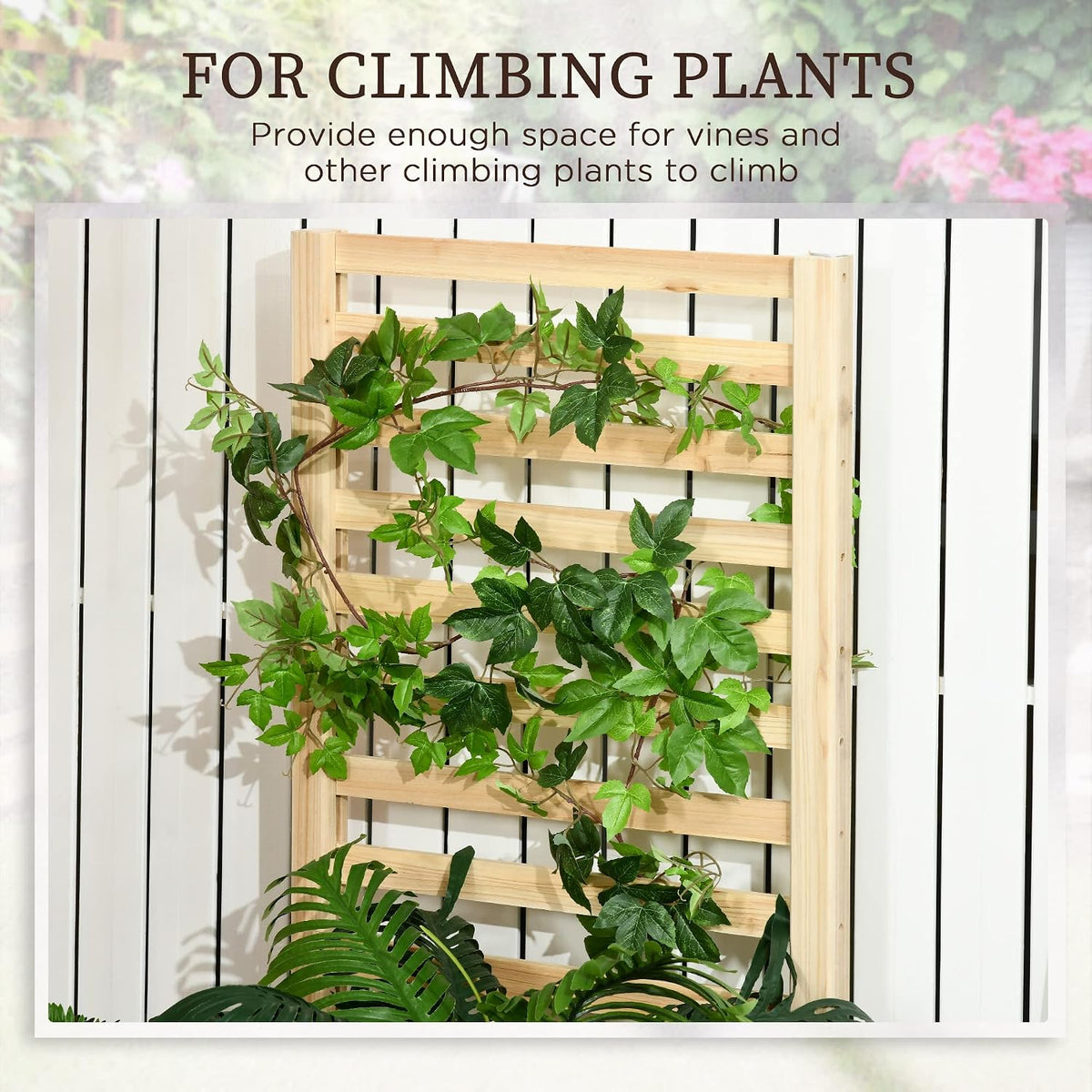 Outsunny Raised Garden Bed Trellis, 2 Compartments, 43 Inch, Natural Tone