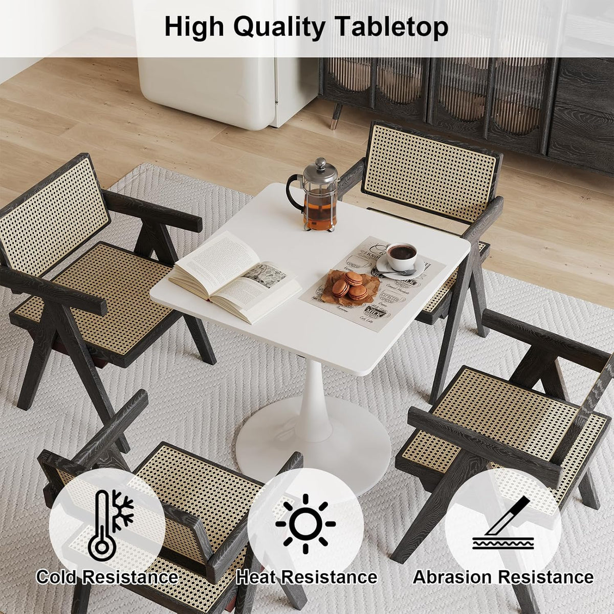 White Square Tulip Table for 2 Person, 24 Inch Small Kitchen Dining Table