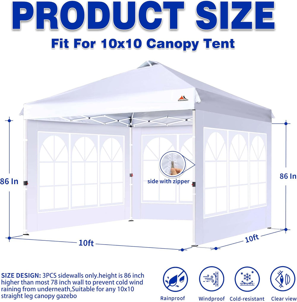 SCOCANOPY Church Window Sidewall for 10x10 Canopy Frame, 3 Pack Sunwalls Only...