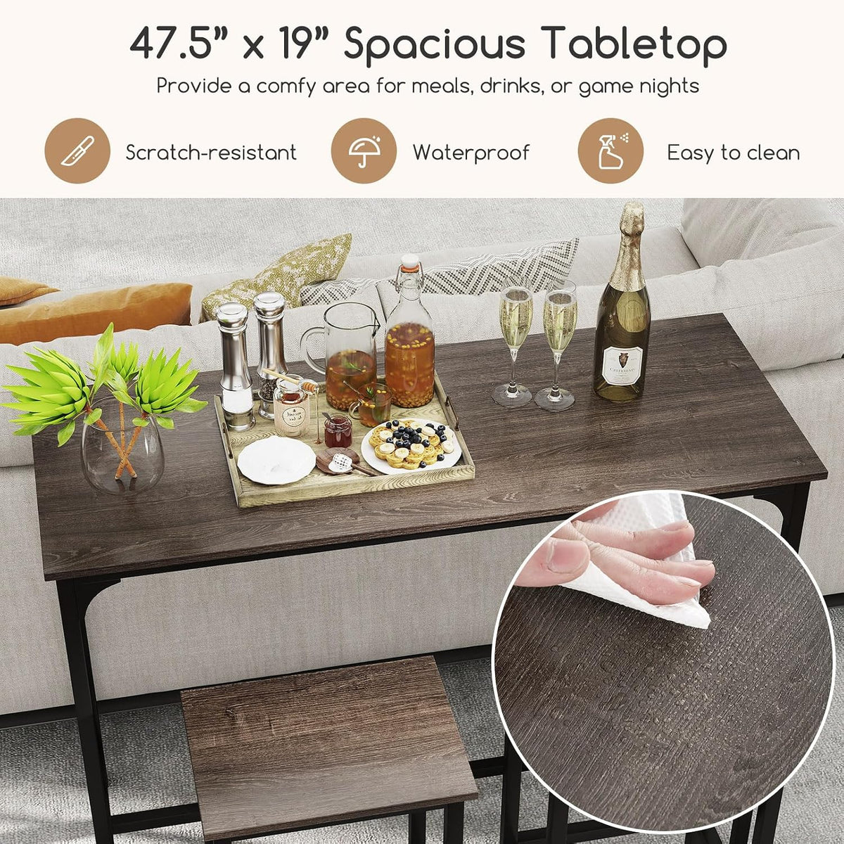 COSTWAY 3-Piece Dining Table Set, 47.5" Counter-Height Kitchen Table Set