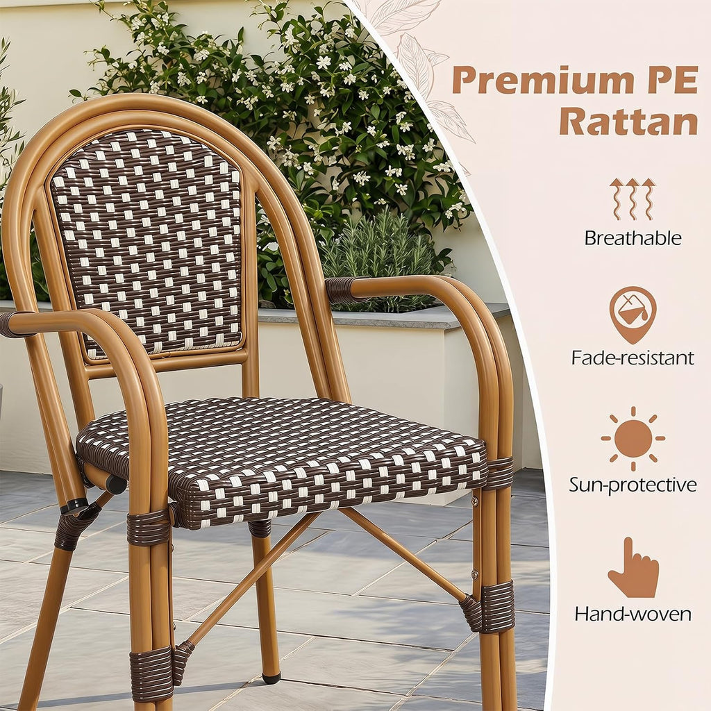 Tangkula Wicker Patio French Bistro Dining Chairs Set of 4