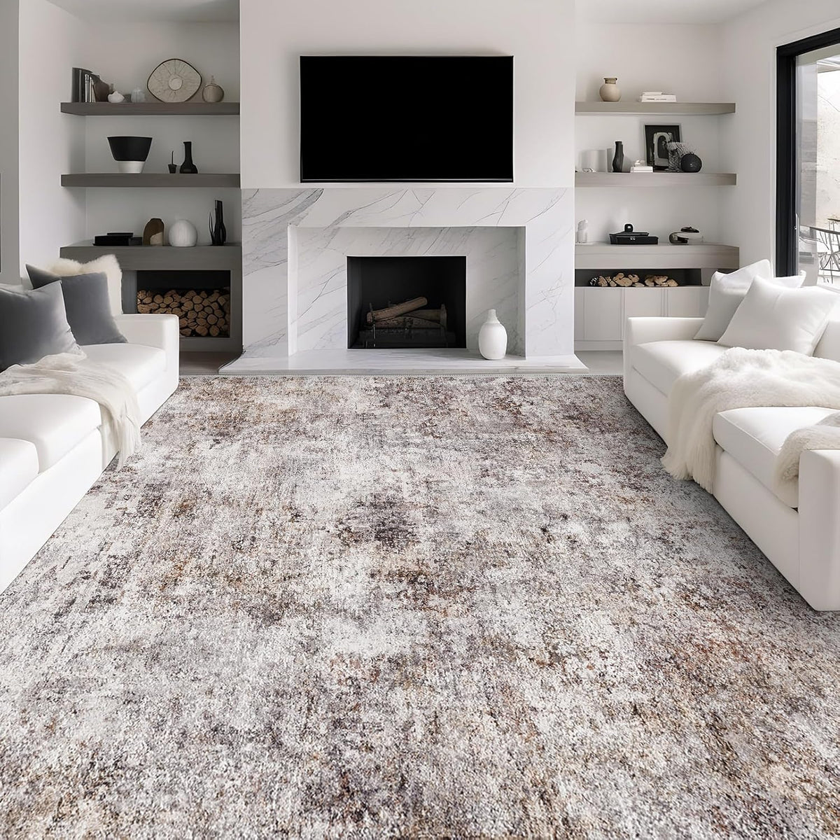 9x12 Washable Area Rug: Large Modern Abstract Living Room Rugs BrickGray