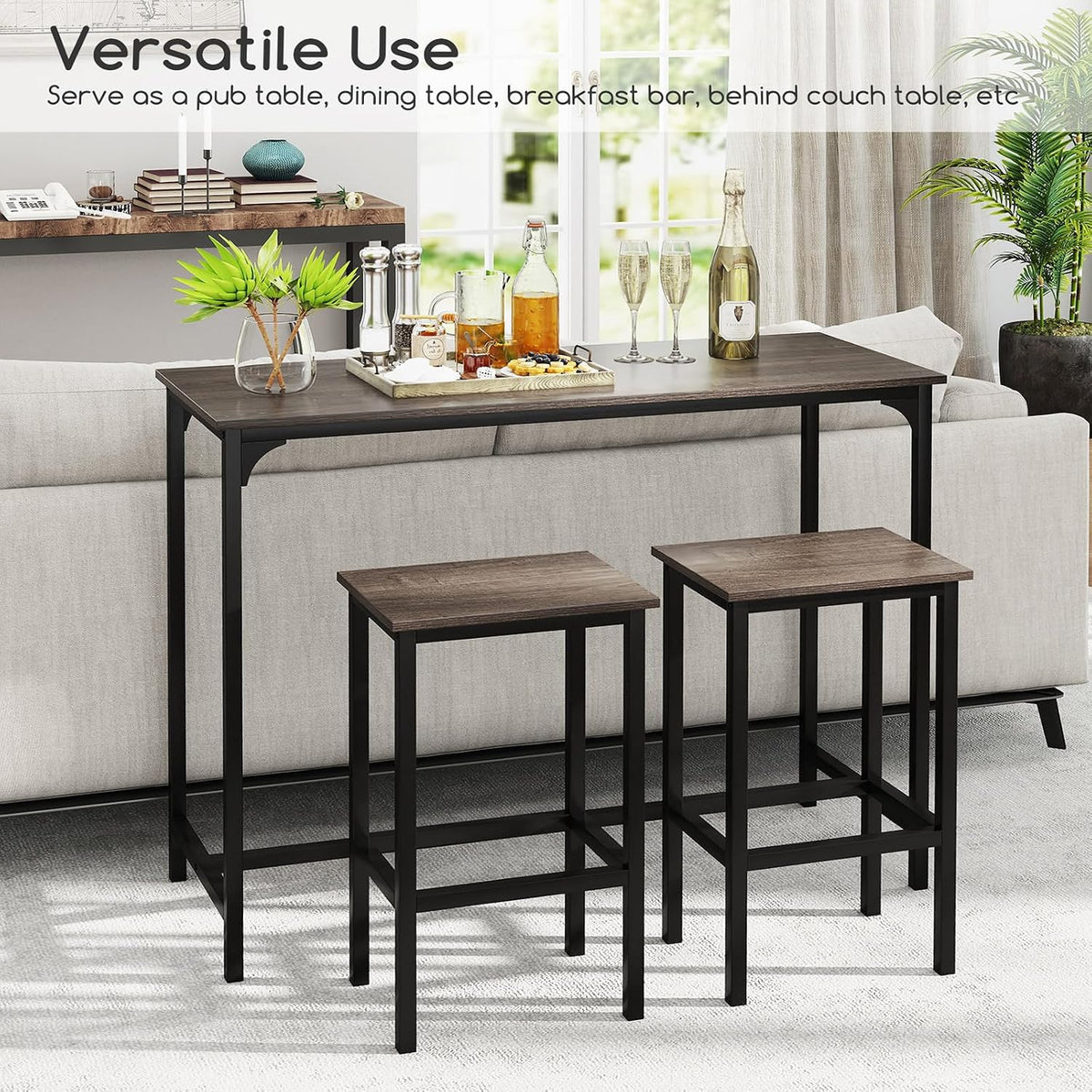COSTWAY 3-Piece Dining Table Set, 47.5" Counter-Height Kitchen Table Set
