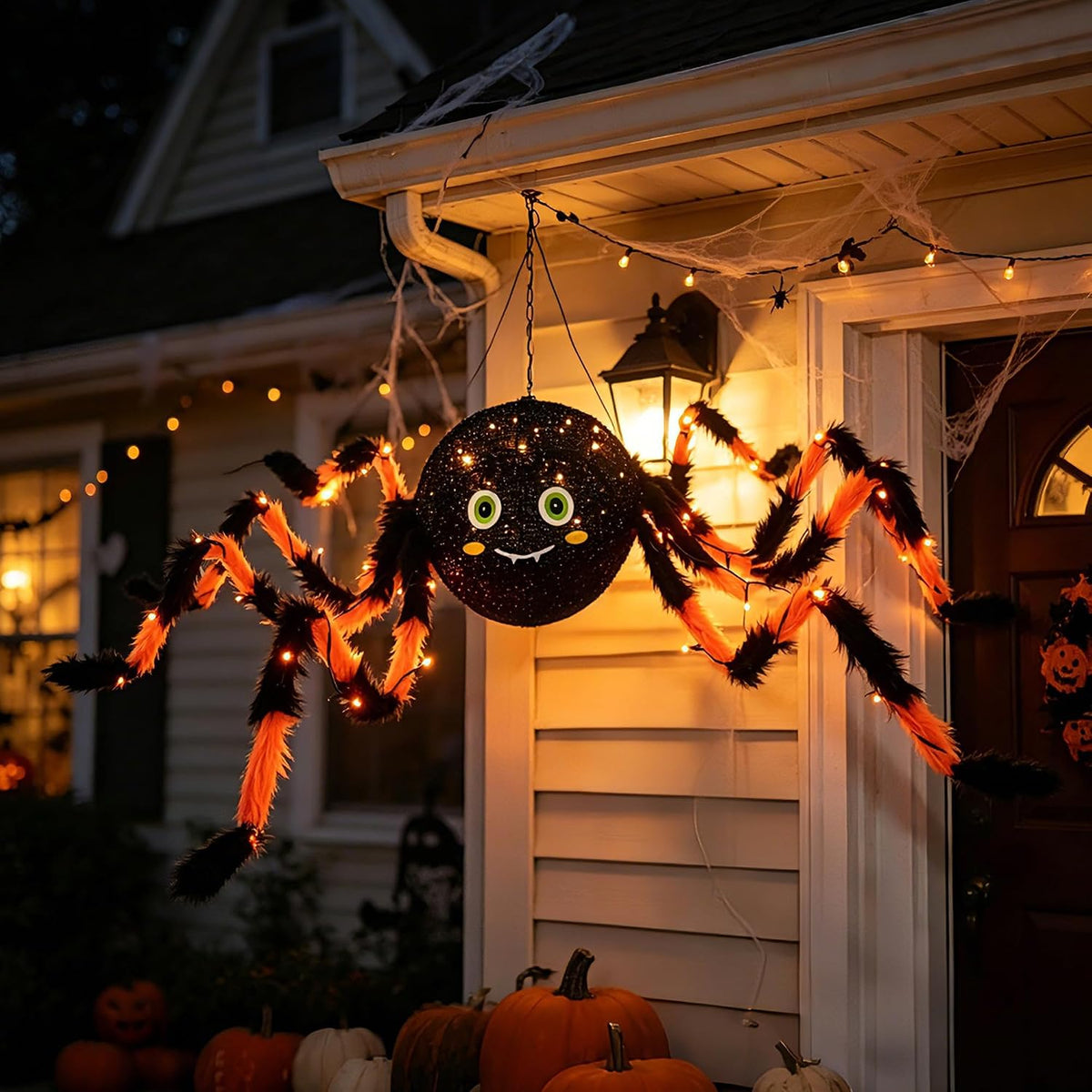 LITBLOOM Halloween Spider with Lights 54IN for Porch Yard Decoration