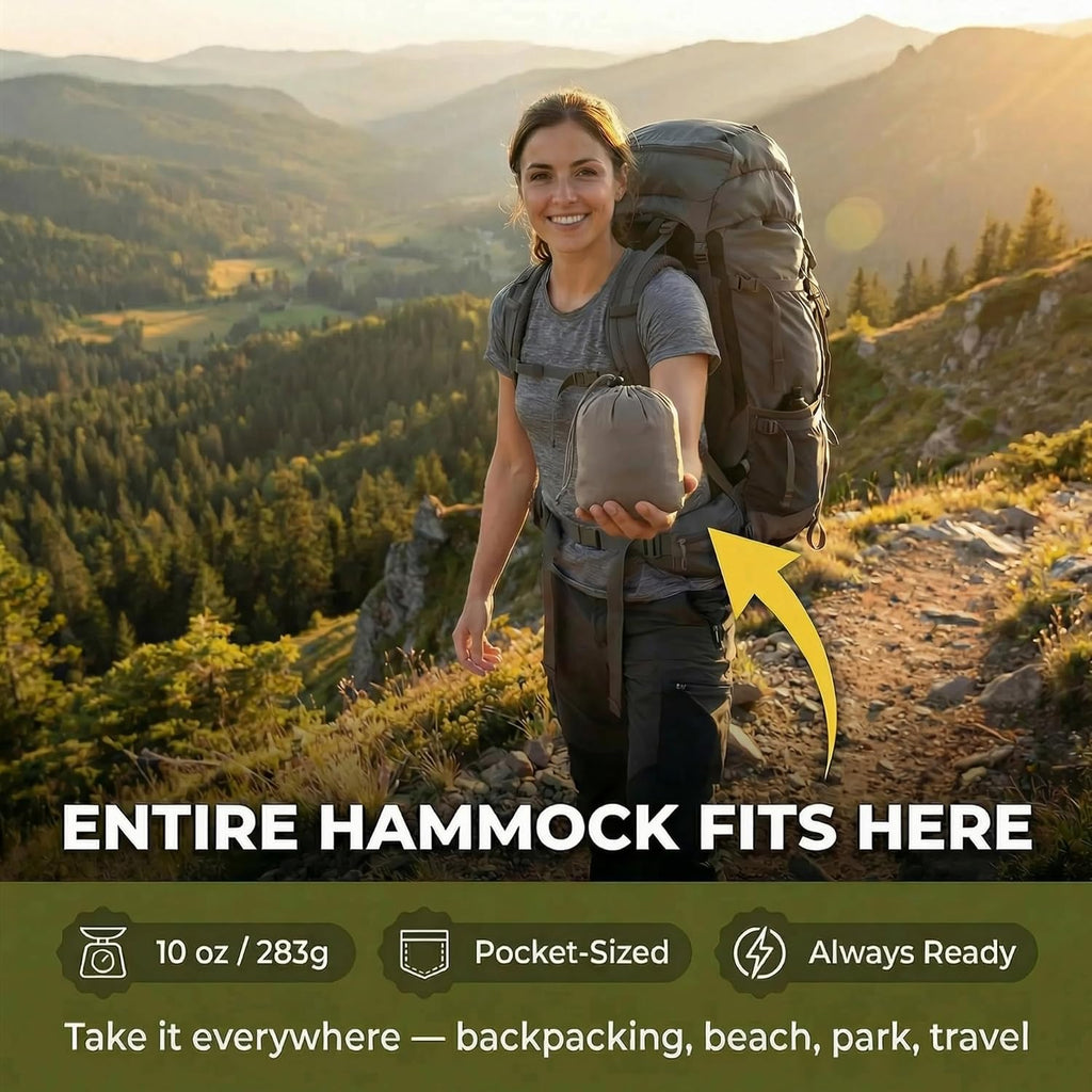 Sunyear Camping Hammock Ultralight (10oz)-600lbs Portable Hammock with Patent Quick-Adjust Buckles and 2 * 10 ft Tree Straps,Backpacking, Hiking, Travel, Outdoor/Indoor(104" x 56")