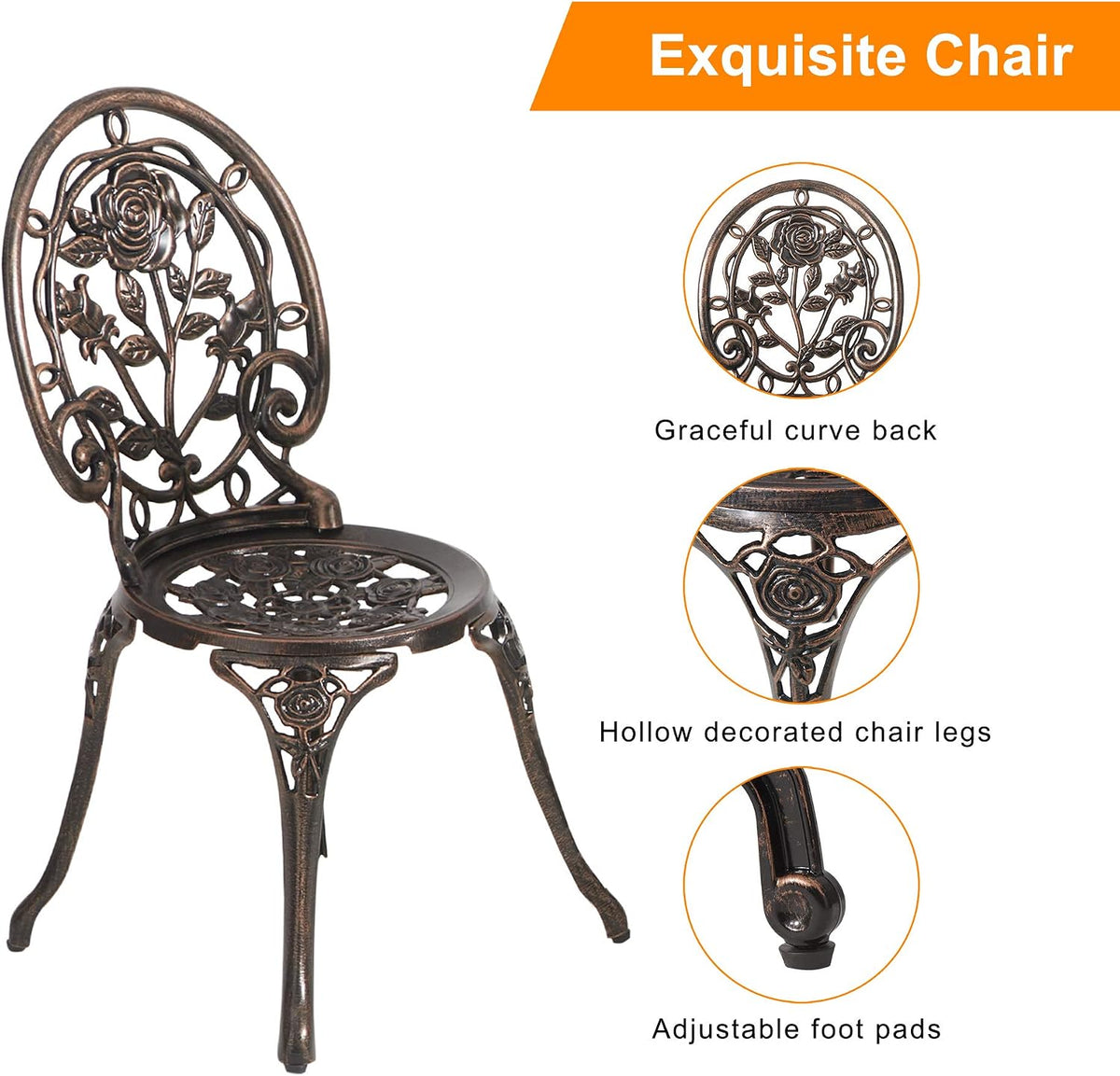 homefun bistro table and chairs set of 2, close-up detail
