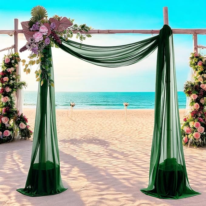 MDS Halloween Chiffon Draping Fabric - 2 Panel, 30" Wide x 40ft Long - Sheer Spooky Arbor & Canopy Drapery for Haunted House Backdrops, Party Ceilings, DIY Costumes & Themed Events - Hunter Green (Pack of 2)