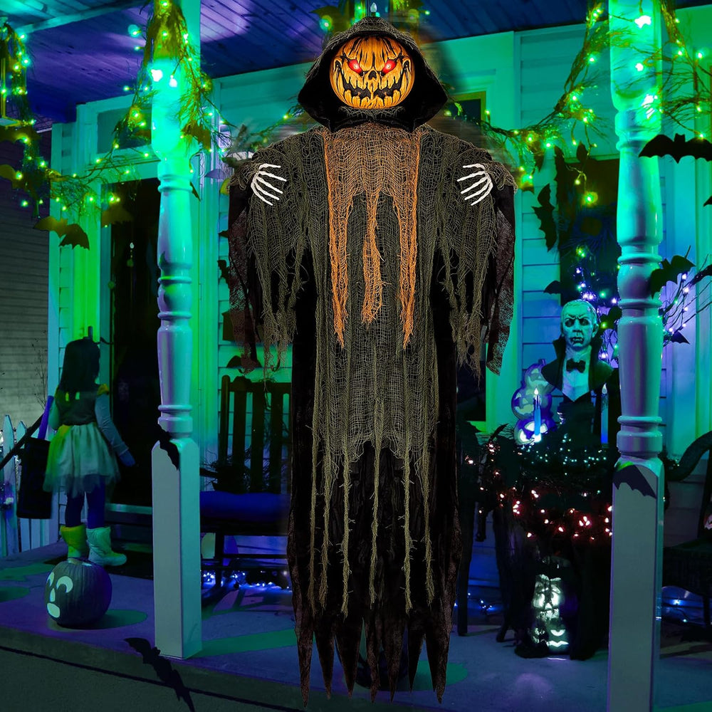 59” Halloween Hanging Animatronics Pumpkin Decoration with Sound Activated