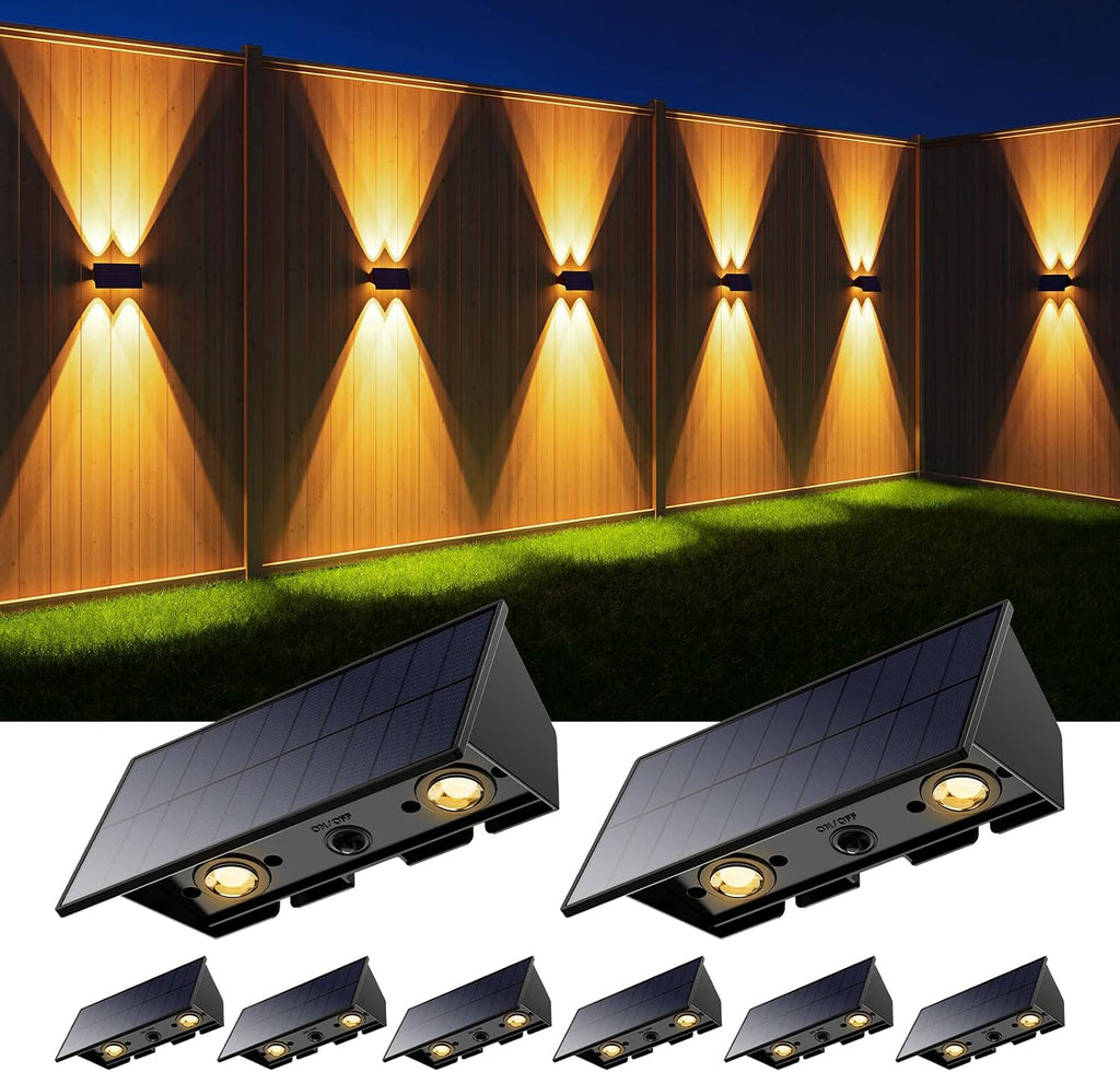 8 Pack Warm White Solar Power Wall Fence Light Outdoor Up and Down