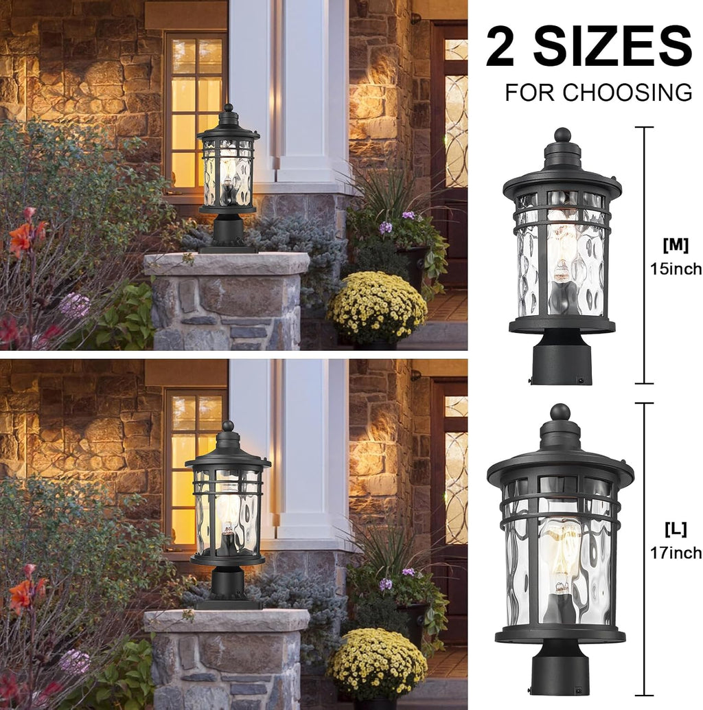 Darkaway Outdoor Post Lights Lamp Posts Outdoor Lighting, Aluminum Post Lights Outdoor Light Fixtures with Water Ripple Glass, Pole Light for Outside Patio Yard Garden