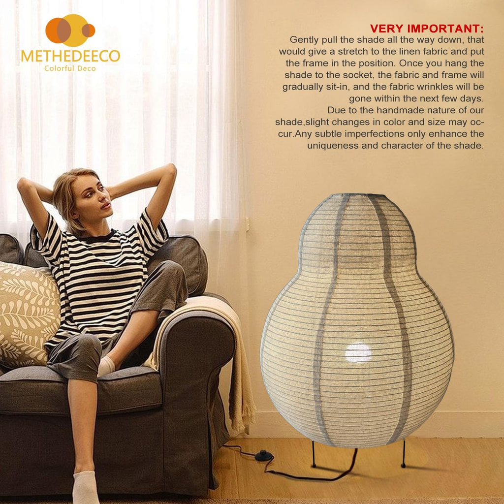 Akari Noguchi Japanese Floor Lantern Lamp, Japandi Linen Floor Table Lamp