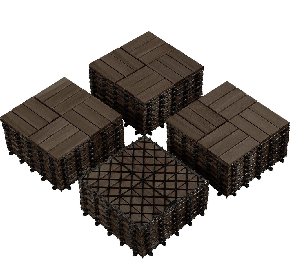 Yaheetech 27PCS Acacia Wood Deck Tiles Interlocking Patio Flooring,Black