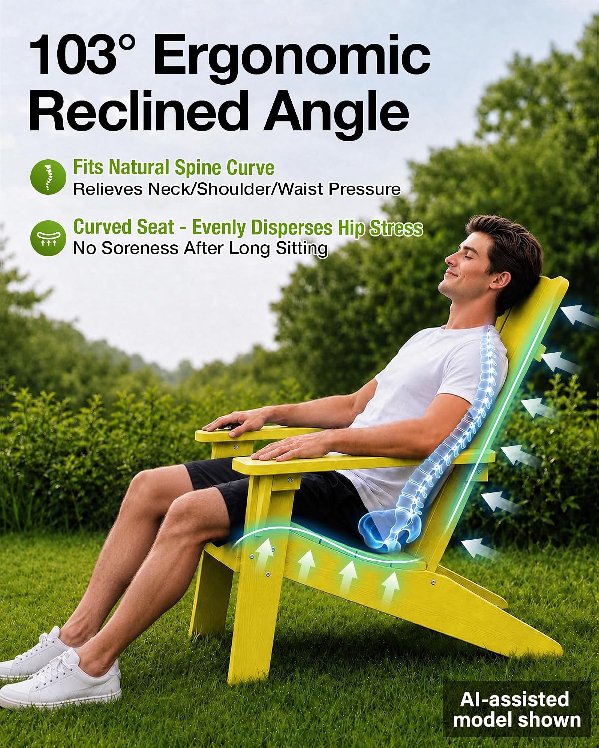 MXIMU Adirondack Chairs Set of 2, 450lb Capacity & 33in Tall Backrest