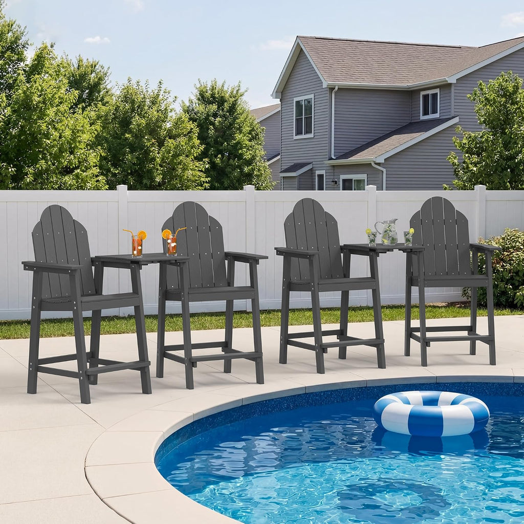 LUE BONA Tall Adirondack Chair Set of 4, HDPS Bar Height Chairs, Dark Gray