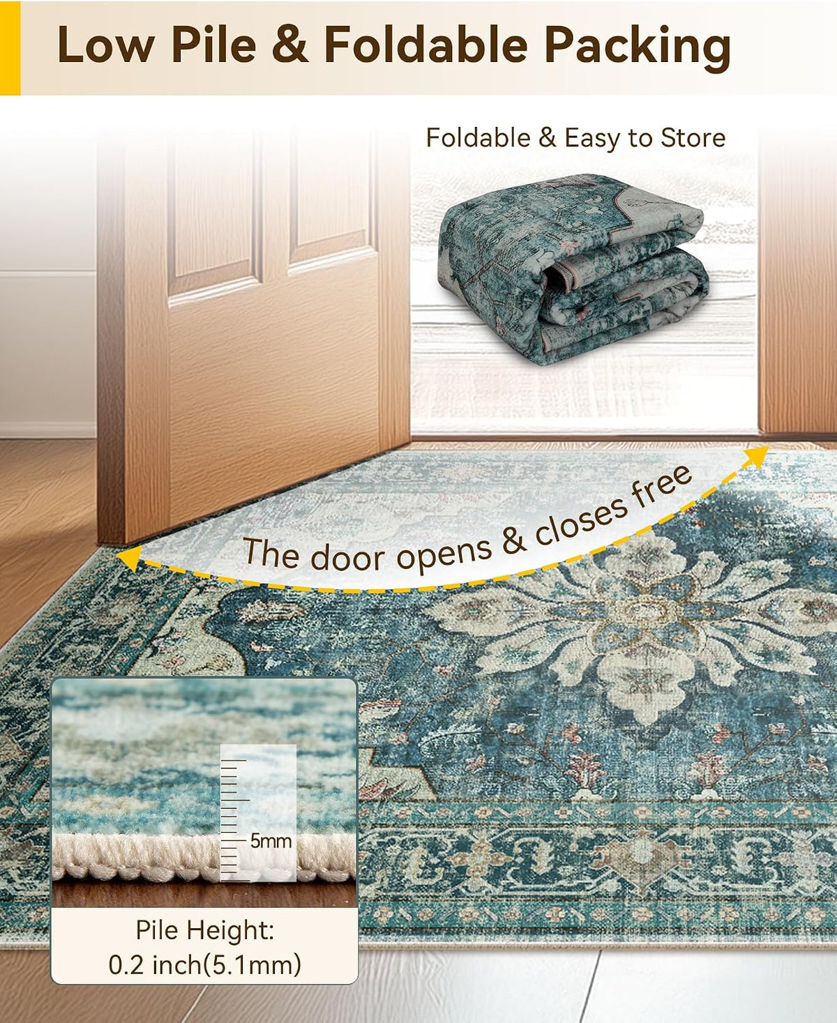 RELEANY Washable Area Rug, 8'x10', Blue/Vintage Dark Blue